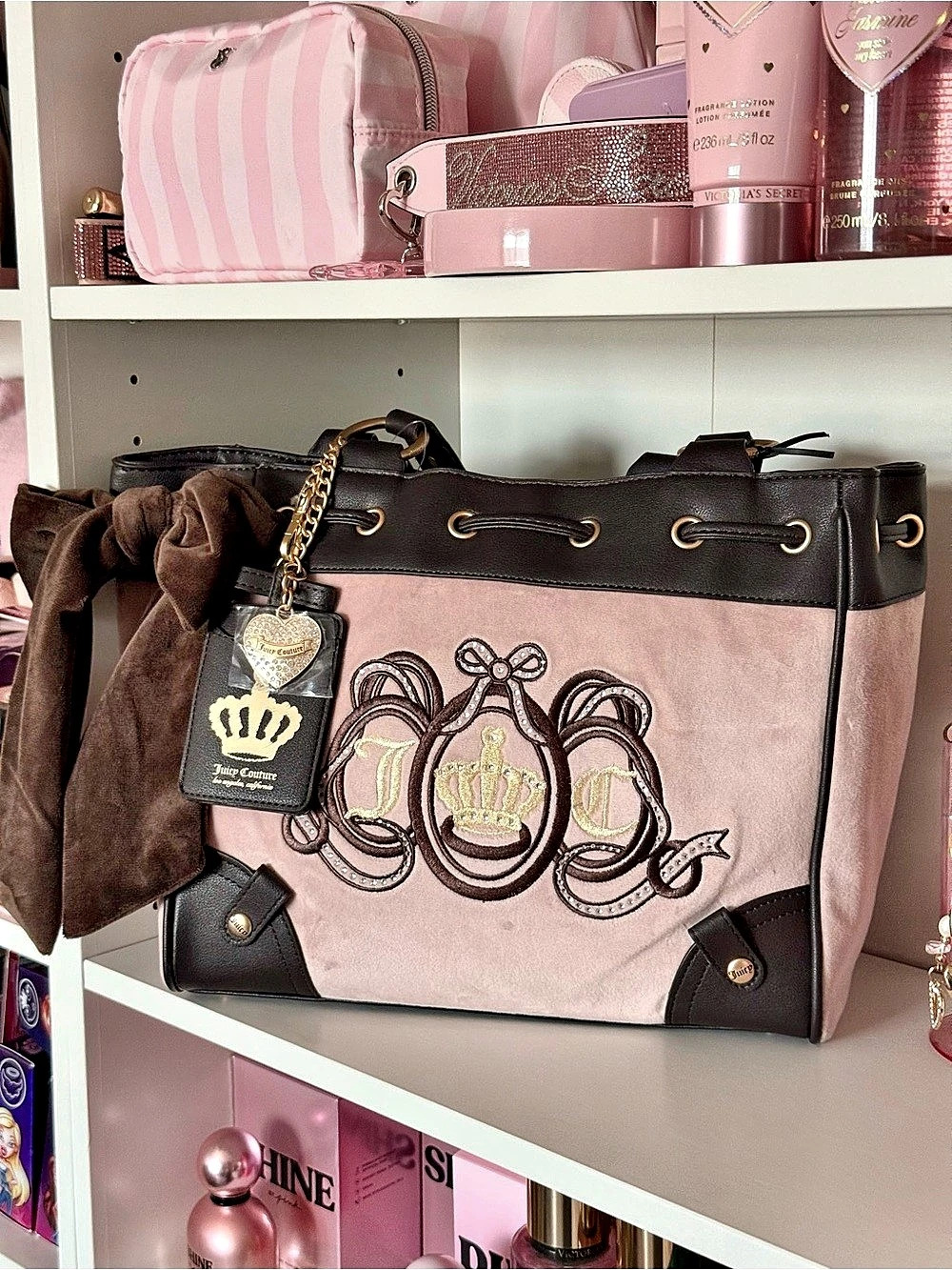 Juicy Couture Velour Daydreamer Tote Bag Pink & Black Like New